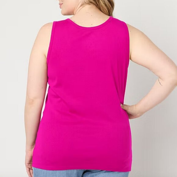 St. John's Bay Womens Plus Scoop Neck Sleeveless Tank Top, Magenta Sz 2X 925445 - Picture 2 of 5